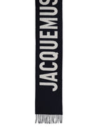 JACQUEMUS Unisex Fringed Wool Scarf Blue, view 2