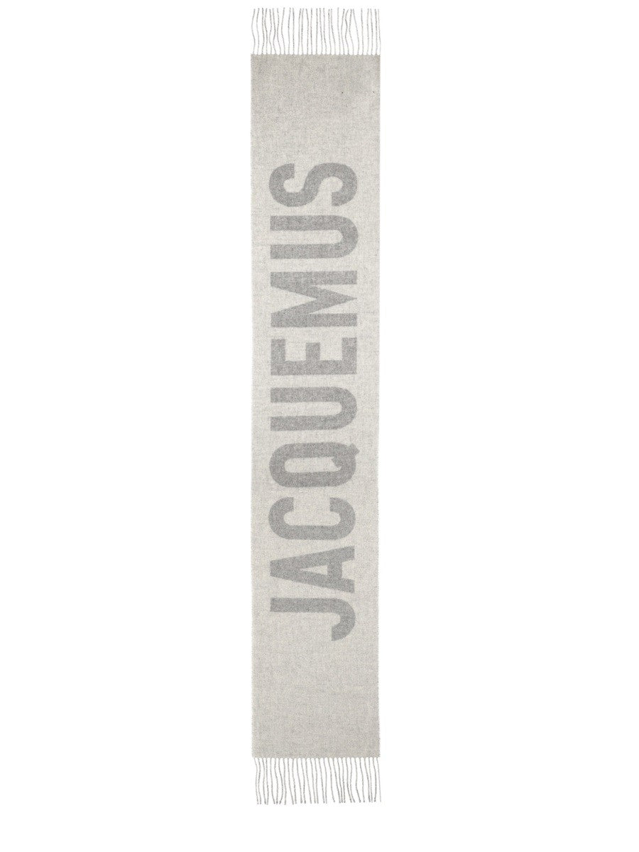 JACQUEMUS Unisex Fringed Wool Scarf Grey