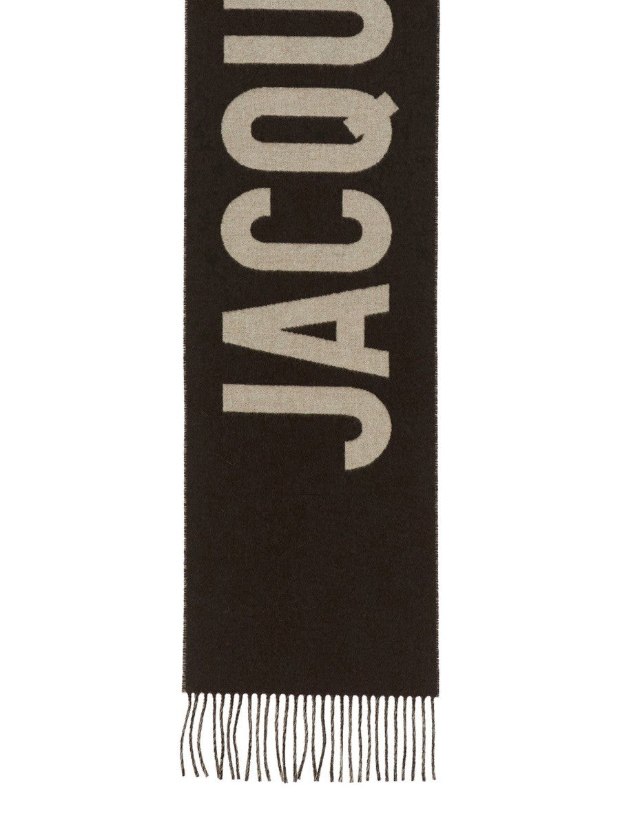 JACQUEMUS Unisex Fringed Wool Scarf Brown, view 2