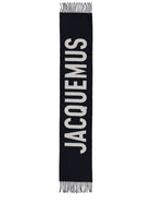 JACQUEMUS Unisex Fringed Wool Scarf Blue