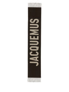 JACQUEMUS Unisex Fringed Wool Scarf Brown