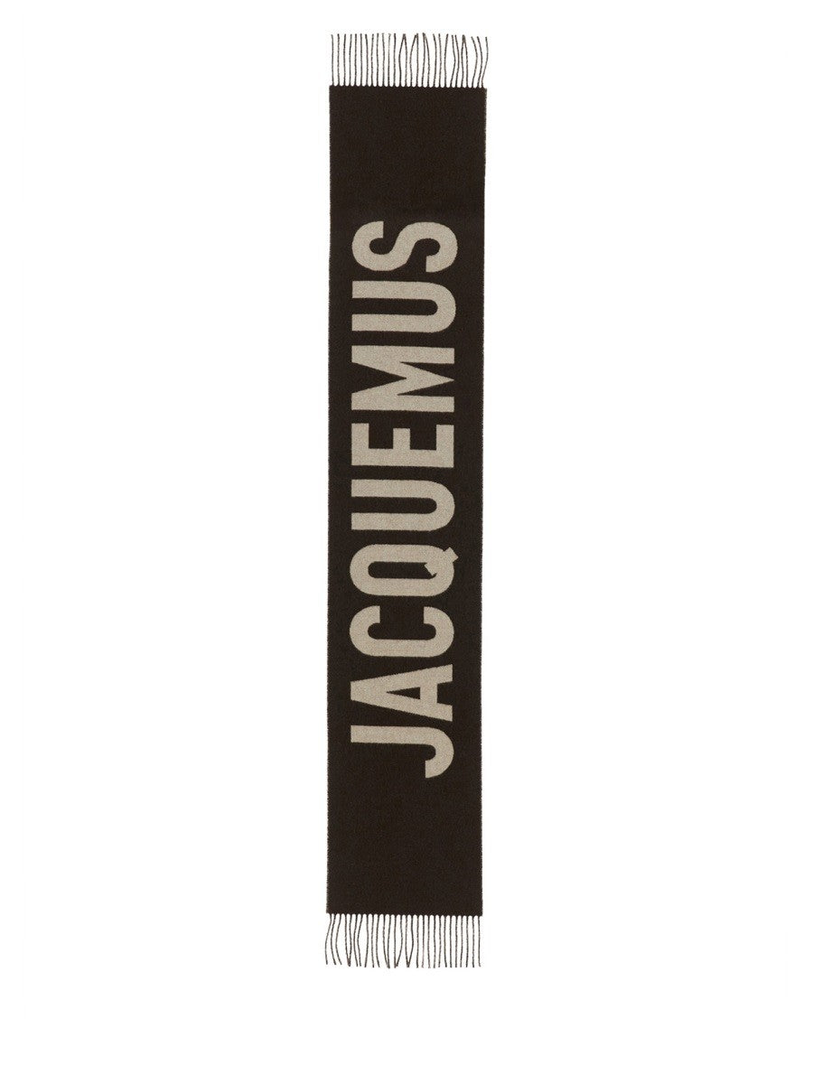 JACQUEMUS Unisex Fringed Wool Scarf Brown