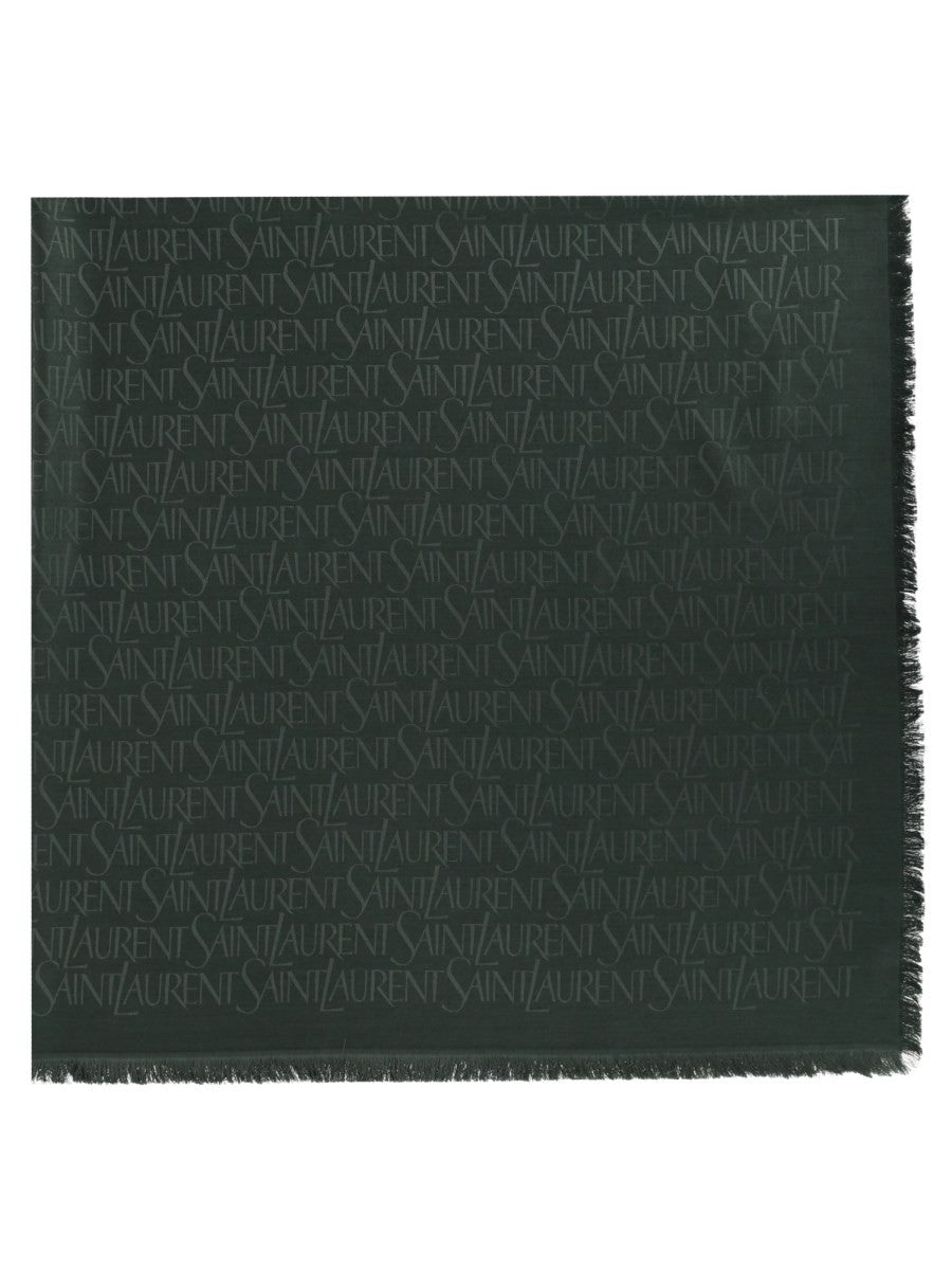 Saint Laurent Women's Silk Wool Jacquard Scarf Green, view 3