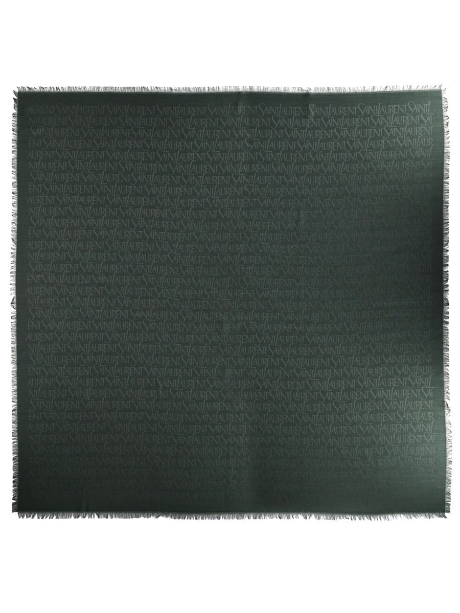 Saint Laurent Women's Silk Wool Jacquard Scarf Green