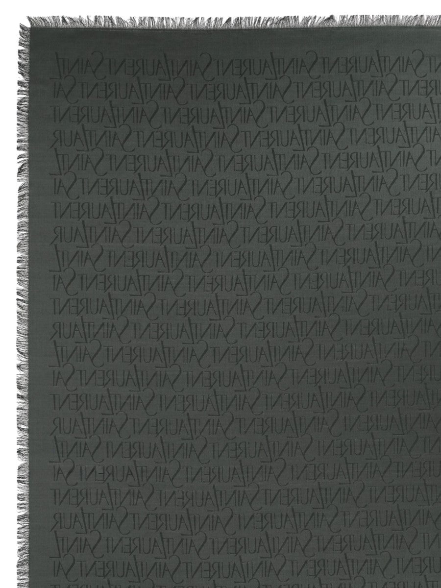 Saint Laurent Women's Silk Wool Jacquard Scarf Green, view 4
