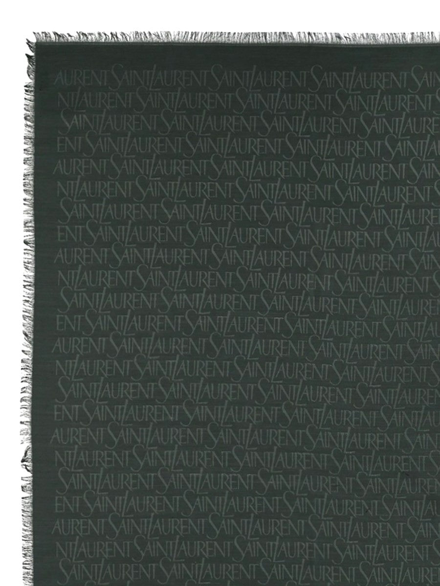 Saint Laurent Women's Silk Wool Jacquard Scarf Green, view 2