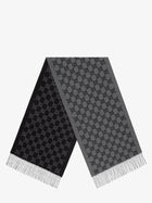 Gucci Men's Fringed Jacquard Cashmere GG Impreziosita Finiture Realizzata Scarf Black