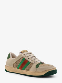 Gucci Women's Screener Leather and GG Supreme Fabric Sneakers Beige