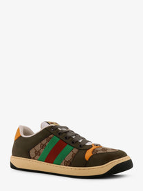 Gucci Men's Screener Low Top Leather and GG Supreme Fabric Sneakers Multicolor