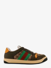 Gucci Men's Screener Low Top Leather and GG Supreme Fabric Sneakers Multicolor
