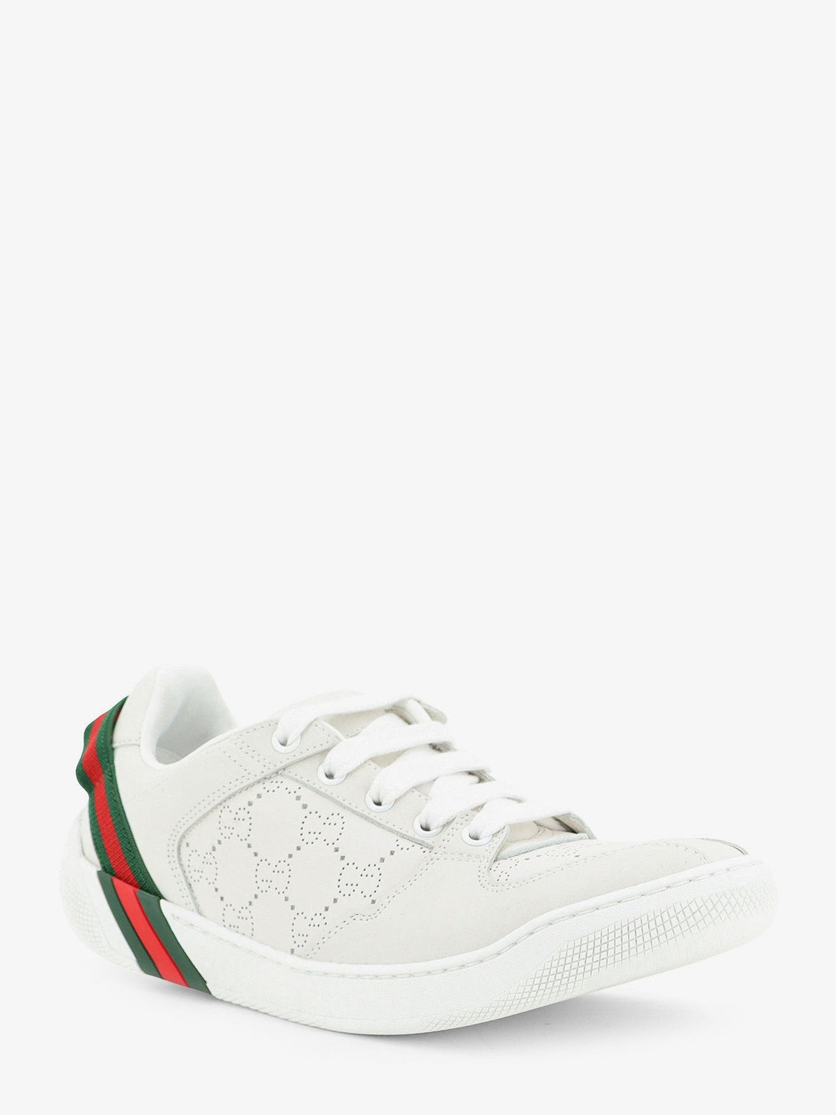 Gucci Women's Screener Sneaker in Perforated GG Leather White, view 2