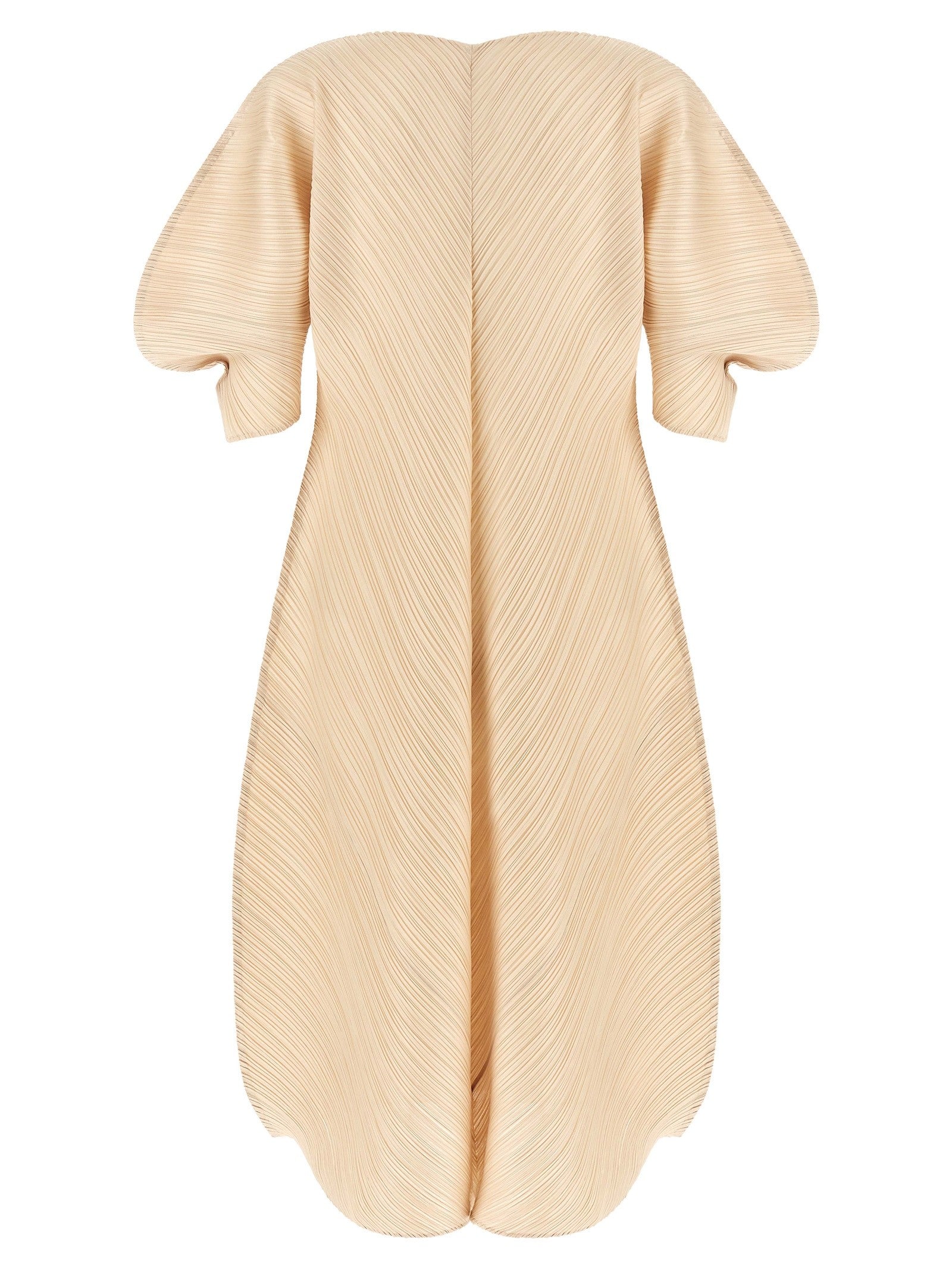 Pleats Please Issey Miyake Sculptural Sleeve Dress Beige