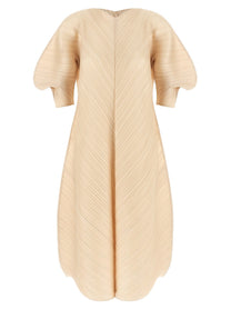 Pleats Please Issey Miyake Sculptural Sleeve Dress Beige
