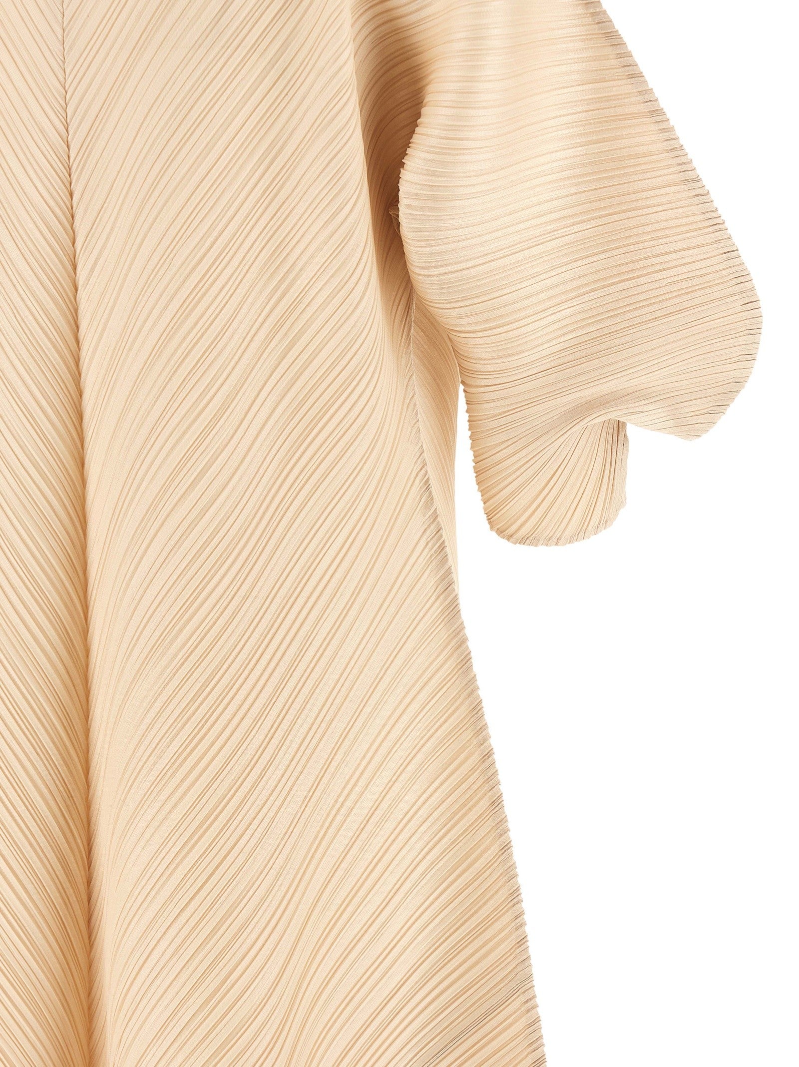 Pleats Please Issey Miyake Sculptural Sleeve Dress Beige