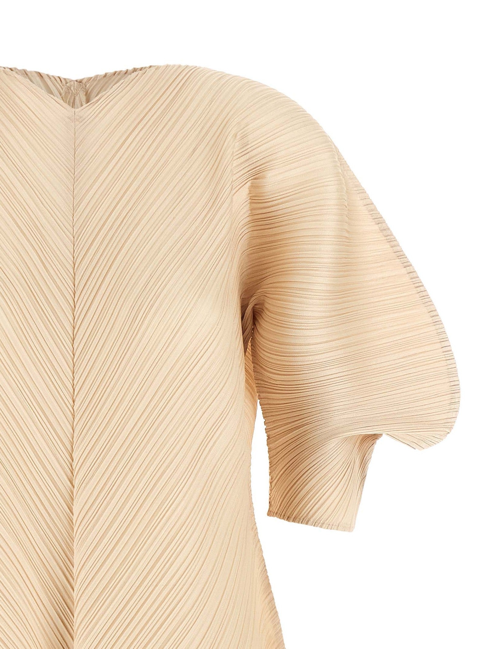 Pleats Please Issey Miyake Sculptural Sleeve Dress Beige