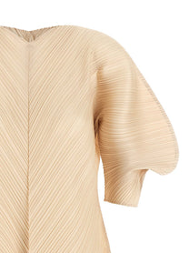 Pleats Please Issey Miyake Sculptural Sleeve Dress Beige