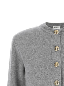 Balmain Sculpture Button Crew Neck Cardigan Grey