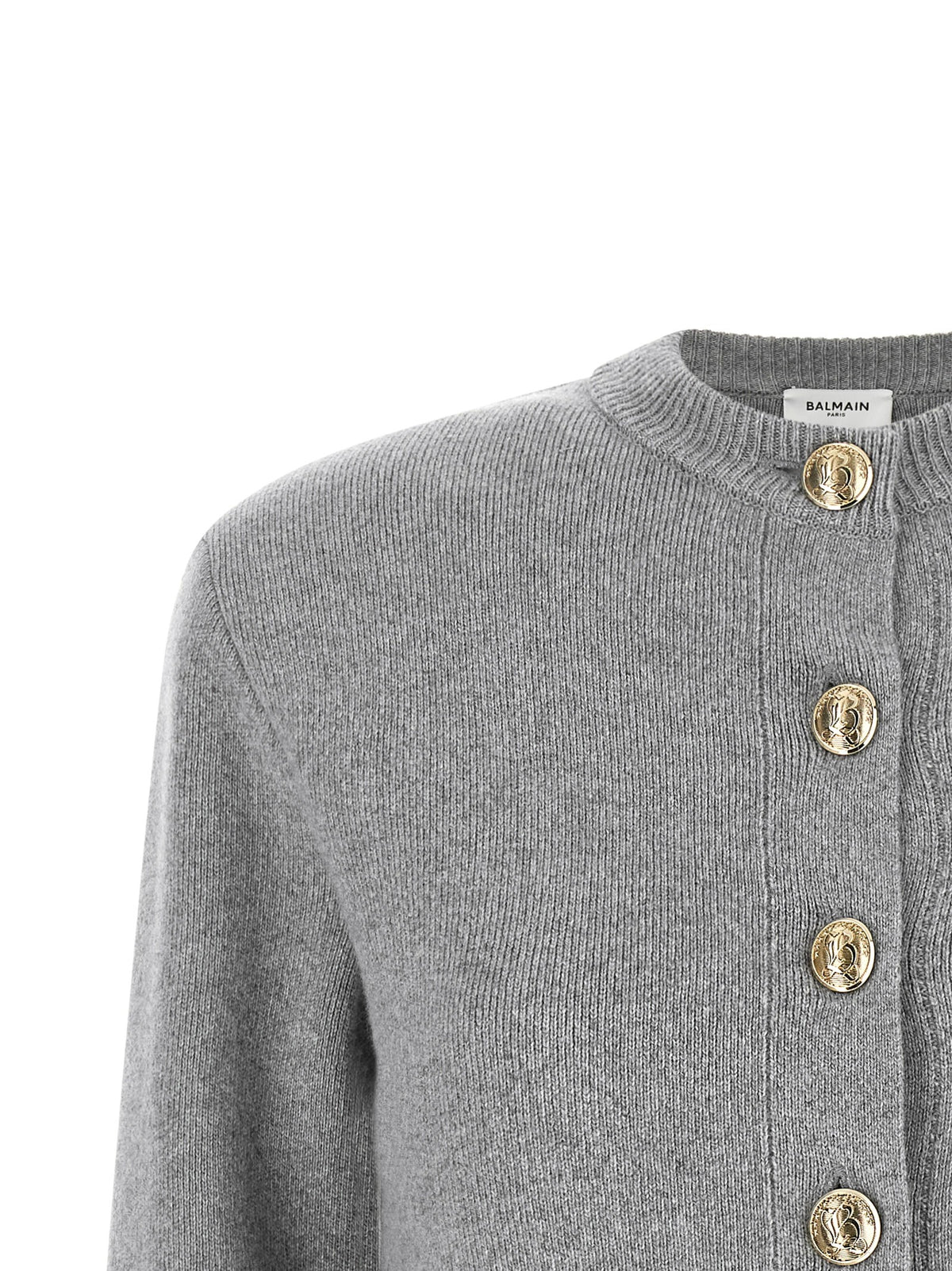 Balmain Sculpture Button Crew Neck Cardigan Grey, view 3