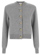 Balmain Sculpture Button Crew Neck Cardigan Grey