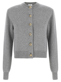 Balmain Sculpture Button Crew Neck Cardigan Grey