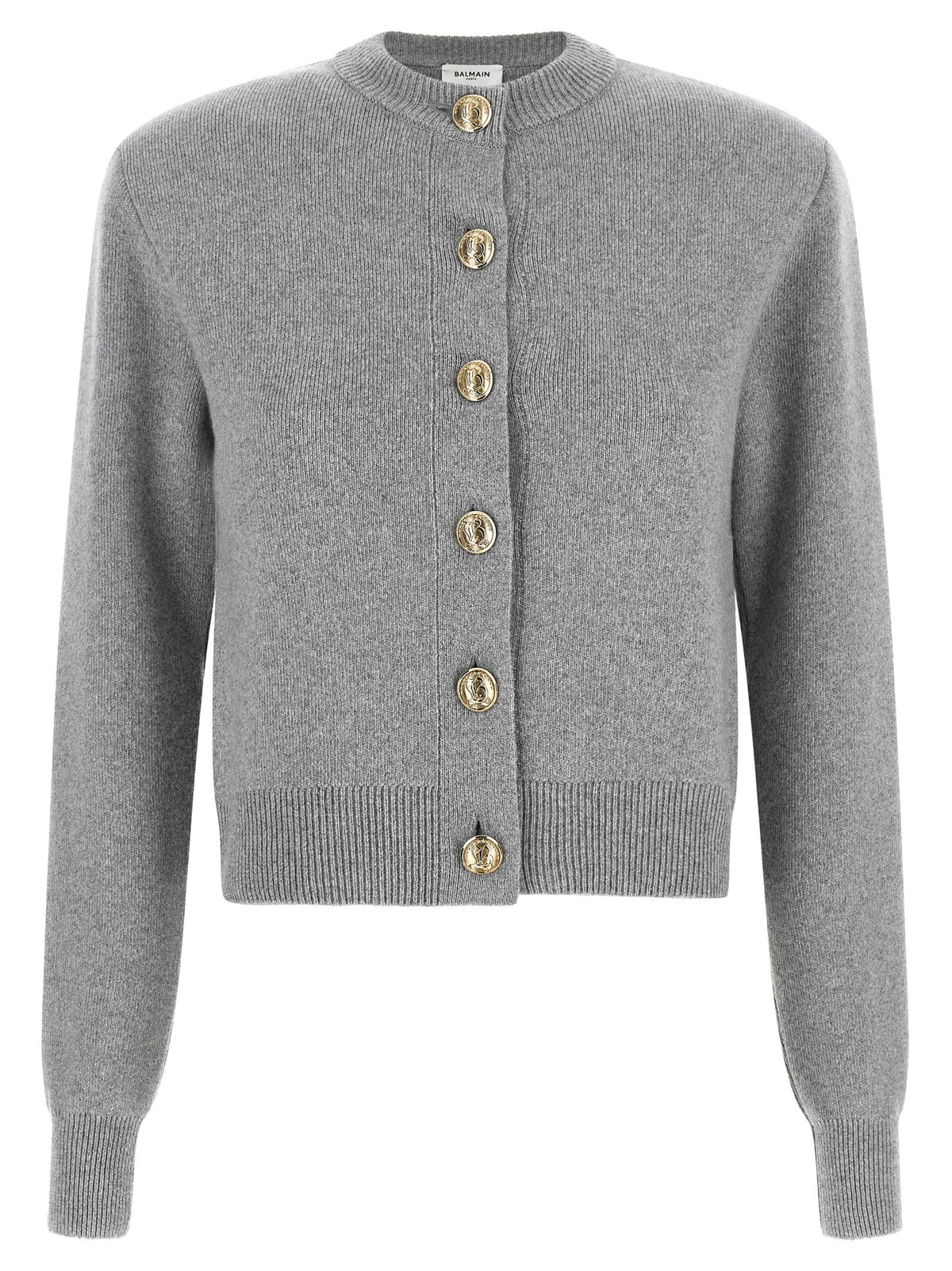 Balmain Sculpture Button Crew Neck Cardigan Grey