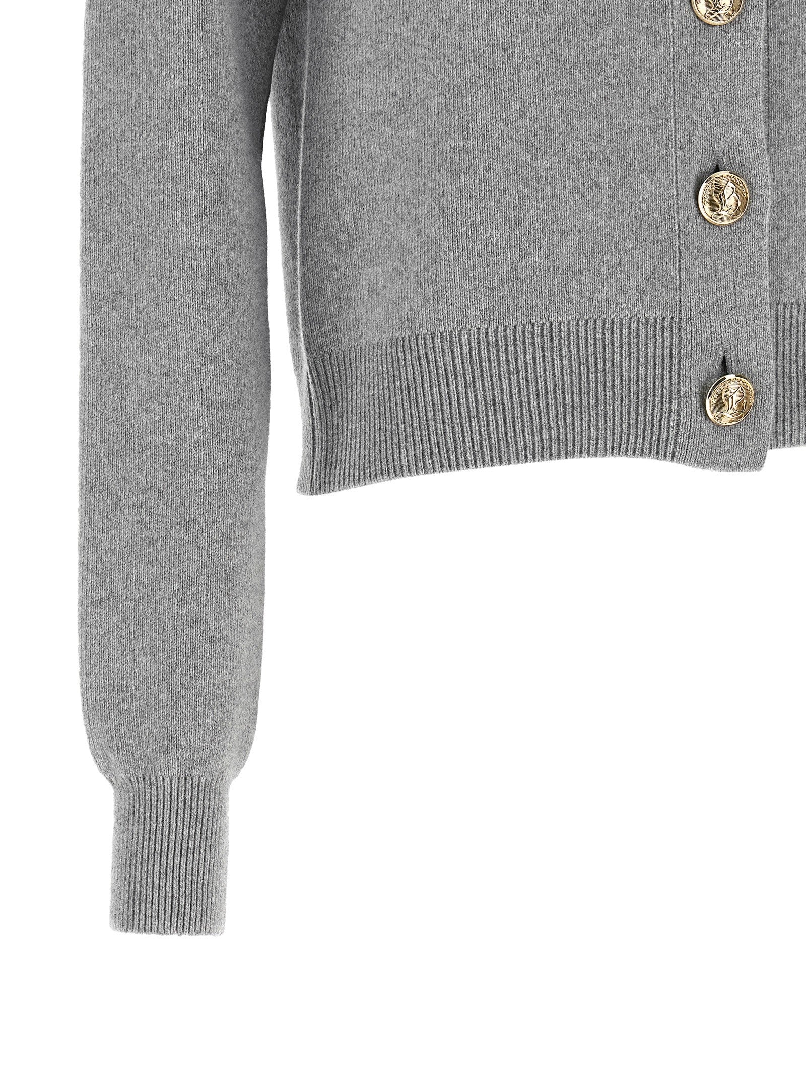 Balmain Sculpture Button Crew Neck Cardigan Grey