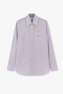 Seafarer women’s kim striped cotton shirt white with lavender and white stripes and pink embroidered logo on chest