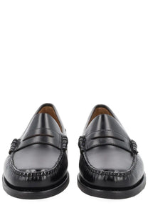 Sebago men’s mocassino classic dan black black leather penny loafers with polished finish and braided side detailing