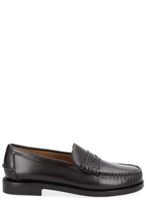 Sebago men’s mocassino classic dan brown black leather penny loafer with polished finish and stitched detailing