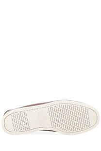 Sebago men’s mocassino docksides portland brown shoe featuring white rubber sole with wavy tread and embossed logo