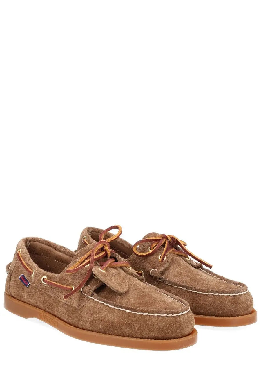 Sebago men’s mocassino portland artisan brown suede boat shoes with tan laces and white stitching