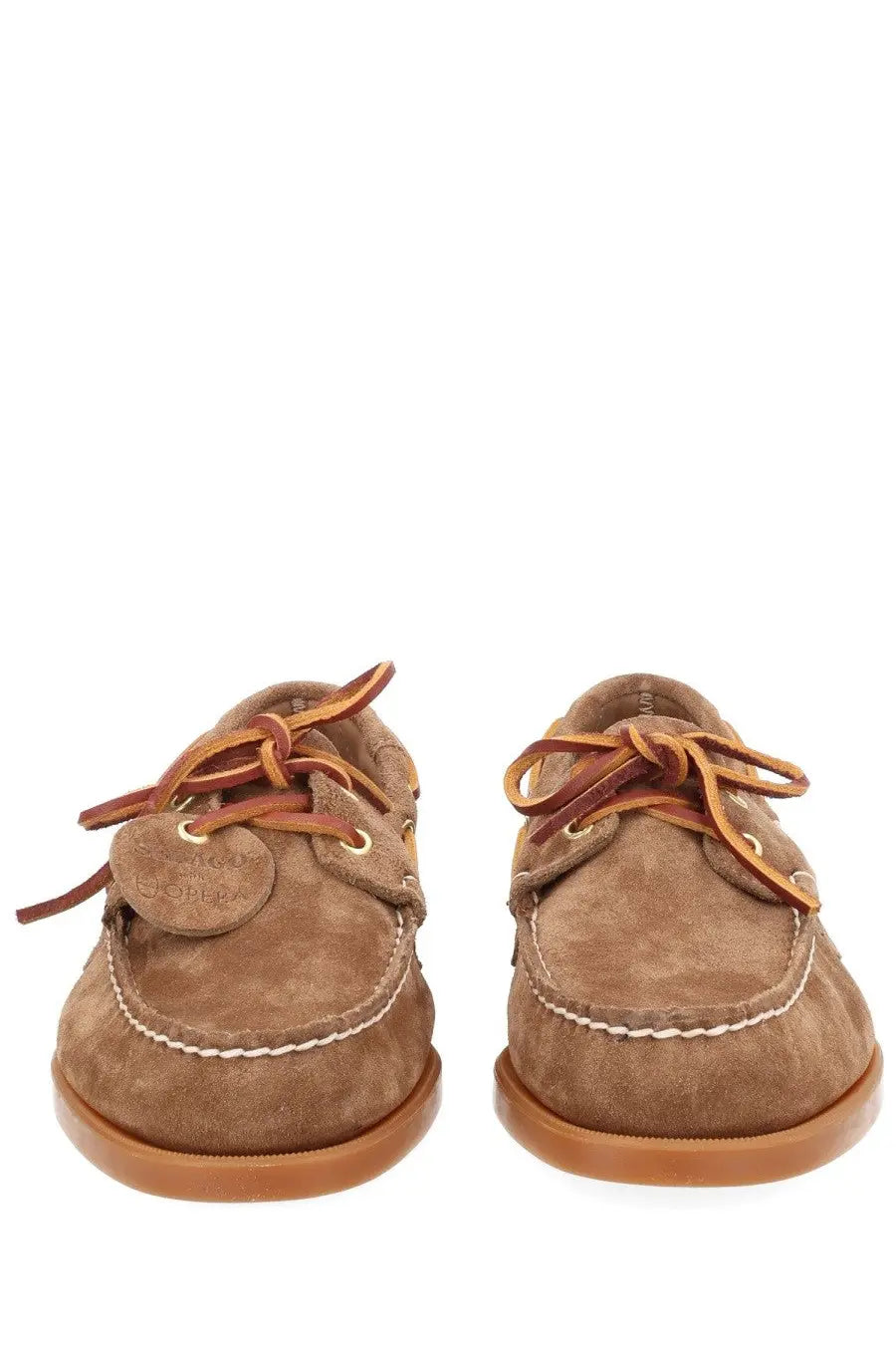 Sebago men’s mocassino portland artisan brown suede boat shoes with tan laces and white stitching