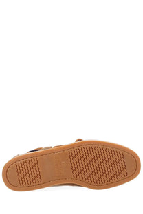 Sebago men’s mocassino Portland artisan brown tan leather boat shoe with textured rubber sole and embossed brand logo