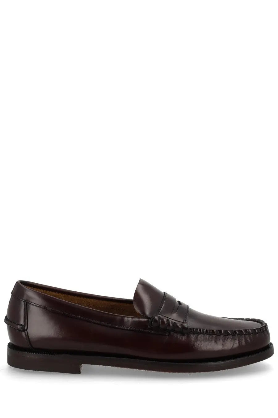 Sebago women’s mocassino classic dan brown brown leather penny loafer with polished finish and stitched detailing
