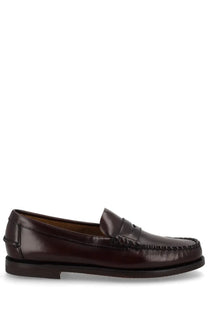 Sebago women’s mocassino classic dan brown brown leather penny loafer with polished finish and stitched detailing