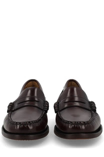 Sebago women’s mocassino classic dan brown dark brown leather penny loafers with braided detailing front view