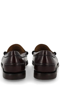 Sebago women’s mocassino classic dan brown polished burgundy leather loafers with glossy finish and black tassel detailing