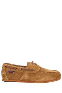 Sebago women’s mocassino owen brown tan suede boat shoe with brown laces and matching leather sole