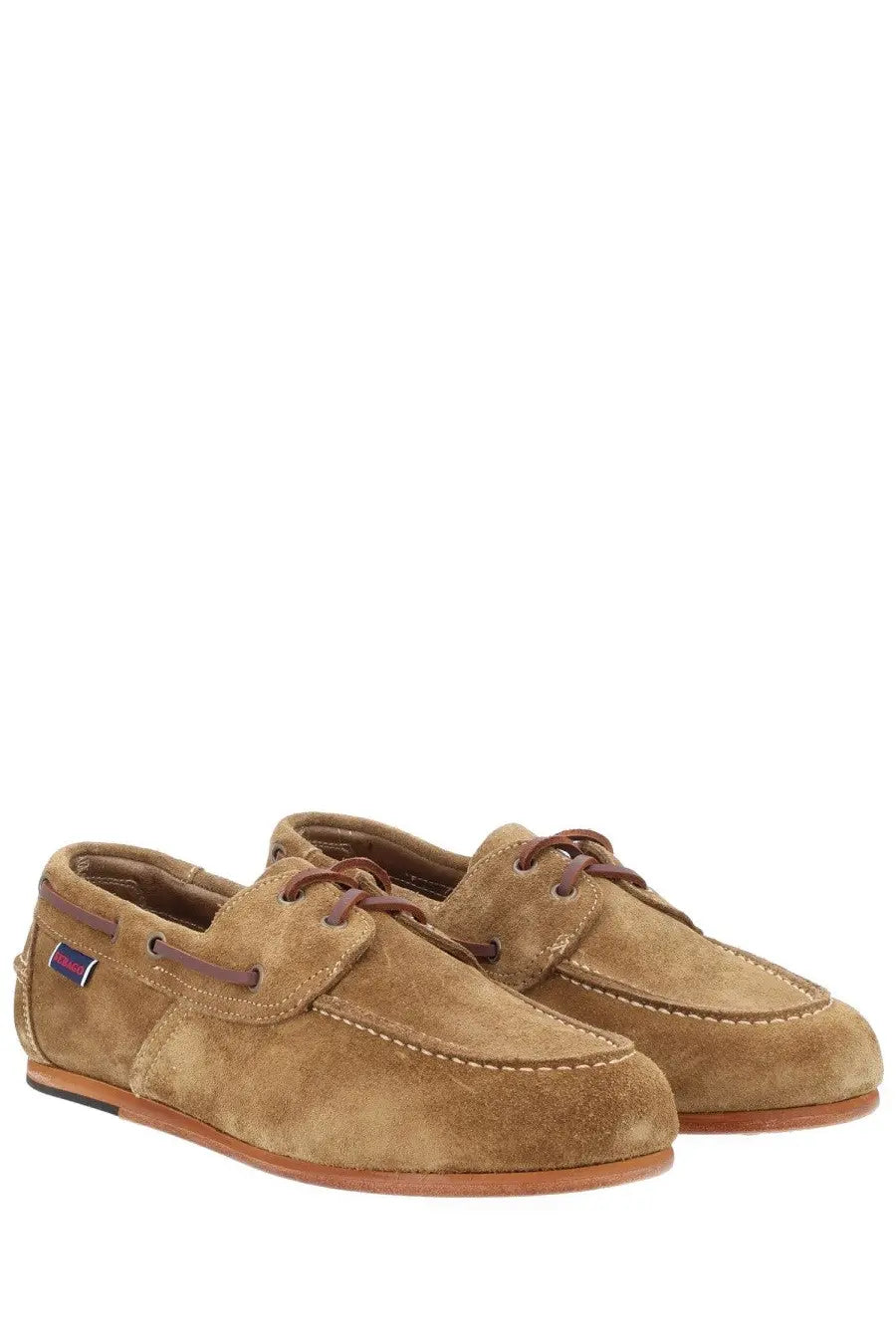 Sebago women’s mocassino owen brown tan suede boat shoes with brown laces and matching rubber sole