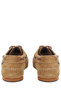 Sebago women’s mocassino owen brown tan suede boat shoes with brown leather laces and stitching