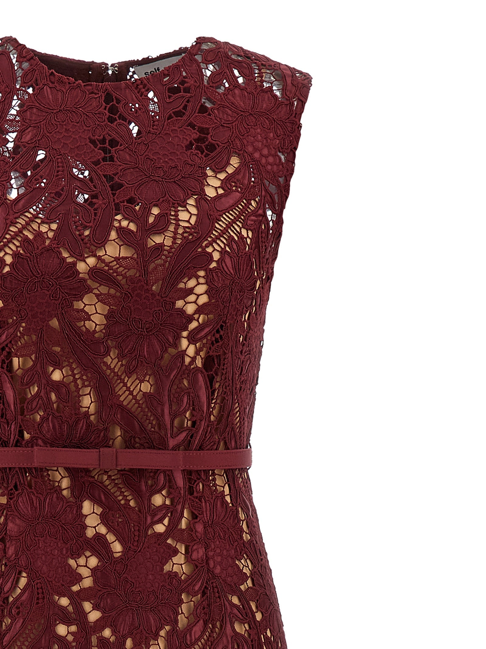 SELF PORTRAIT - SELF PORTRAIT - ’Burgundy Guipure Lace Midi’ dress - Women’s Clothing