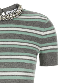SELF PORTRAIT - SELF PORTRAIT - ’Grey Striped Crystal Trim Knit’ sweater - Women’s Knitwear