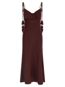 SELF PORTRAIT - SELF PORTRAIT - ’Burgundy Satin Flower Midi’ dress - Women’s Clothing