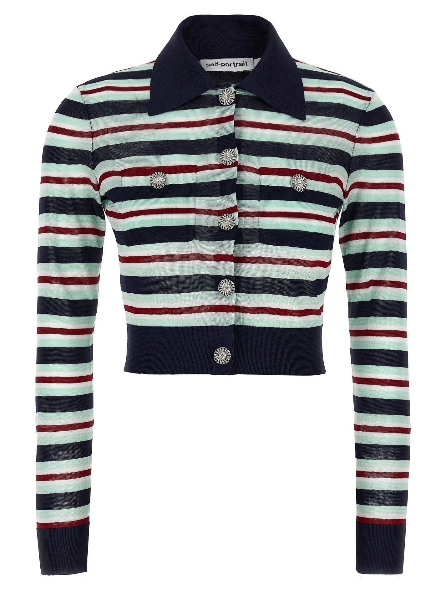 SELF PORTRAIT - SELF PORTRAIT - ’Navy Striped Viscose Knit’ cardigan - Women’s Knitwear