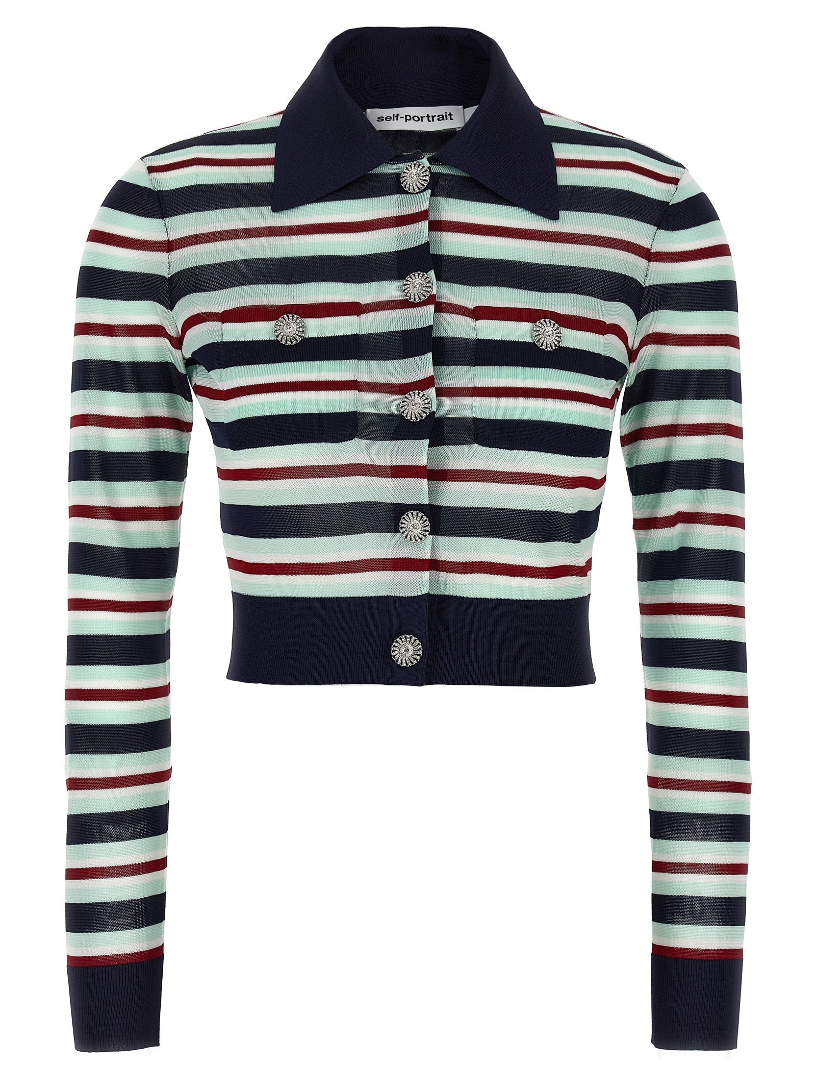 SELF PORTRAIT - SELF PORTRAIT - ’Navy Striped Viscose Knit’ cardigan - Women’s Knitwear