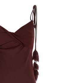 SELF PORTRAIT - SELF PORTRAIT - ’Burgundy Satin Flower Midi’ dress - Women’s Clothing