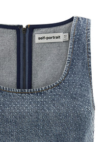 SELF PORTRAIT - SELF PORTRAIT - ’Rhinestone Denim Crop’ top - Women’s Tops