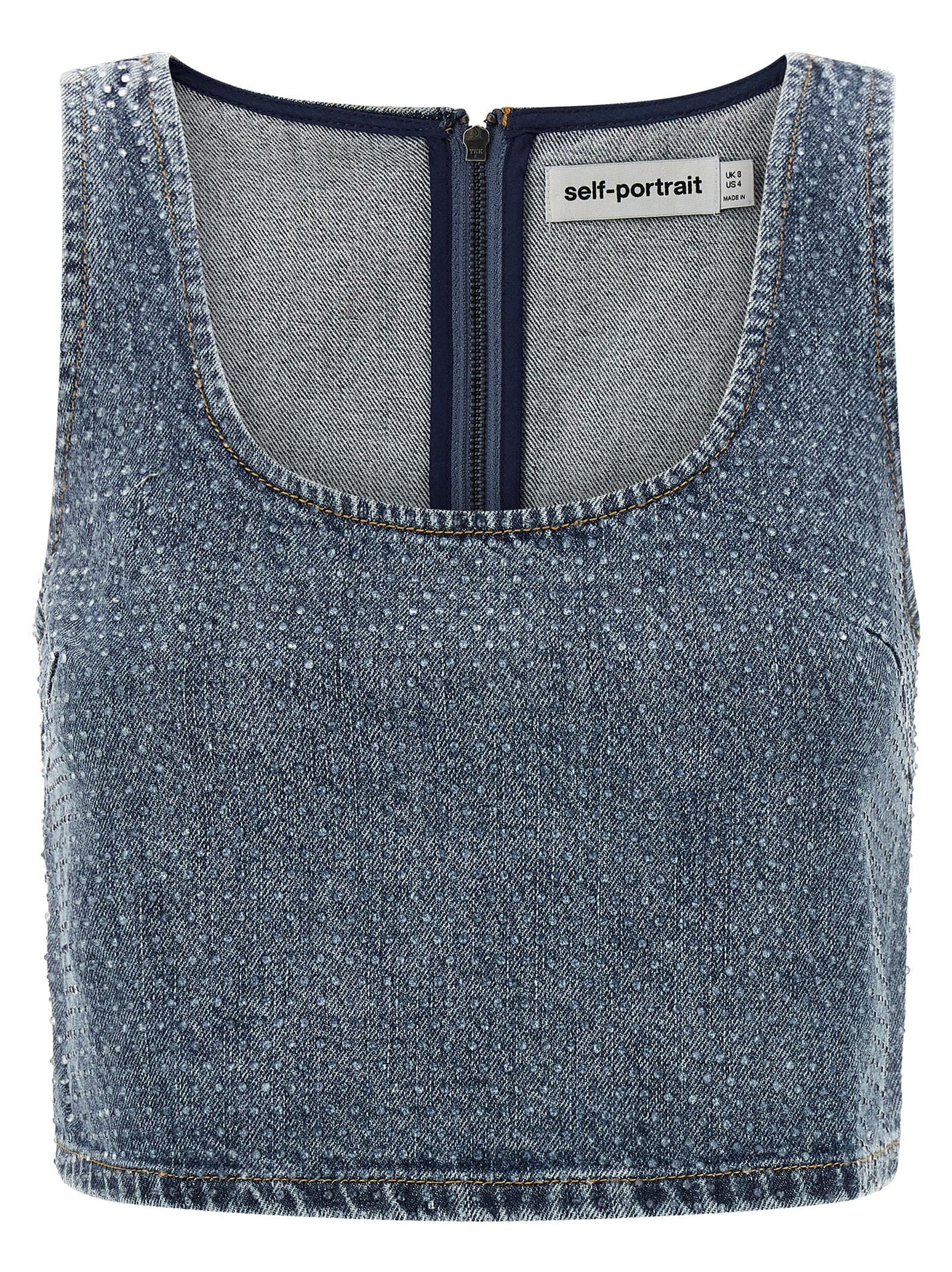 SELF PORTRAIT - SELF PORTRAIT - ’Rhinestone Denim Crop’ top - Women’s Tops