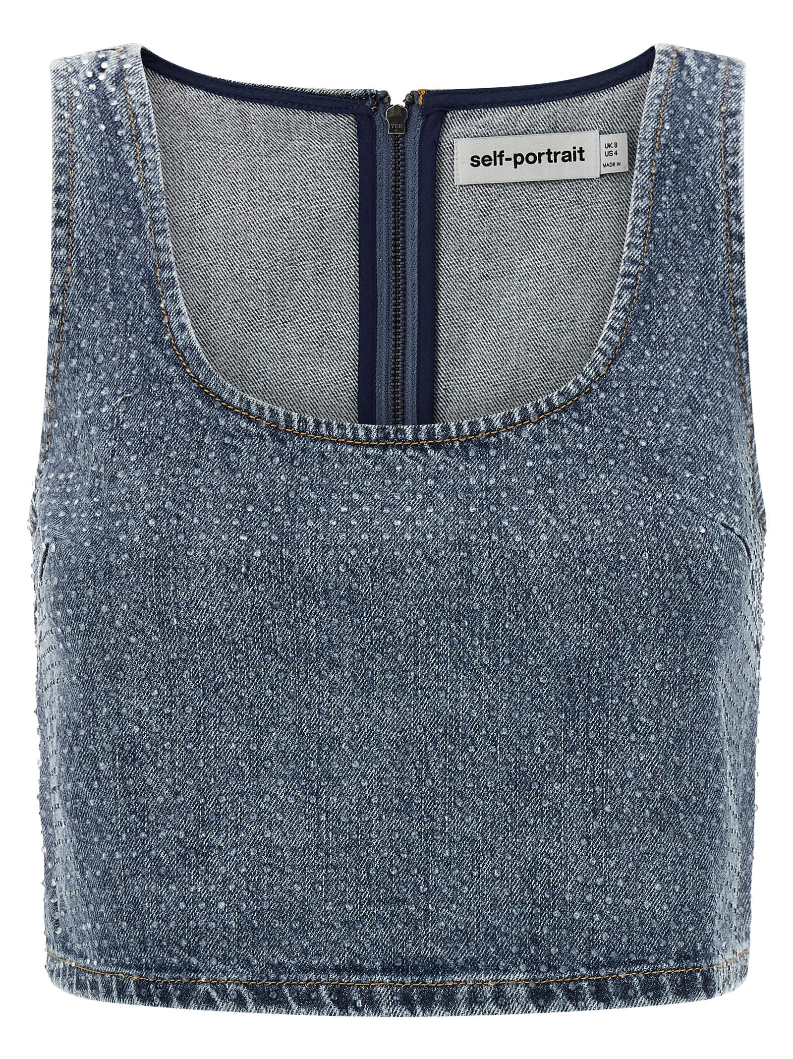 SELF PORTRAIT - SELF PORTRAIT - ’Rhinestone Denim Crop’ top - Women’s Tops