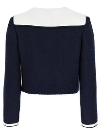 SELF PORTRAIT - SELF PORTRAIT - ’Navy Boucle Contrast Collar’ blazer - Women’s Clothing
